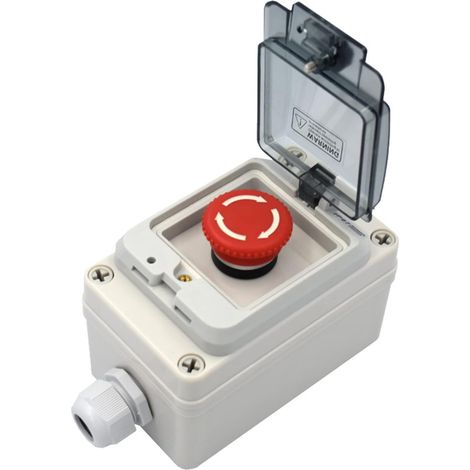 Interrupteur d'arrêt d'urgence avec boîtier IP67, bouton d'arrêt d'urgence autobloquant avec boîtier en plastique boîtier de bouton d'arrêt d'urgence bouton d'arrêt d'urgence interrupteur bouton pouss (1/5)