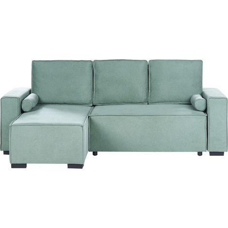 Divano letto a 3 posti angolare con braccioli contenitori reversibili verde chiaro lato destro Edane