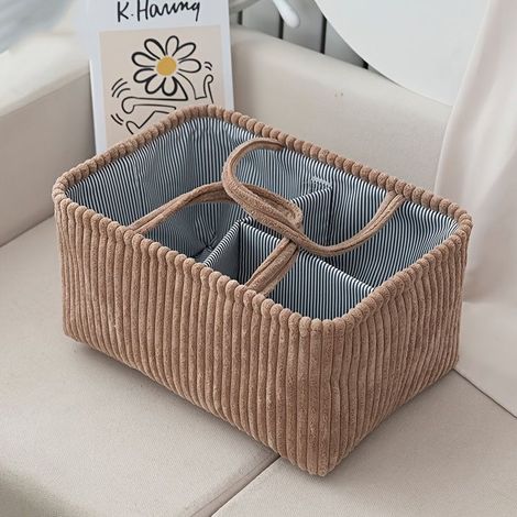 BelleRise - 1 Panier de rangement et boîte organisatrice en tissu vintage — Bac de rangement spacieux pour table à langer avec séparateurs (1/3)