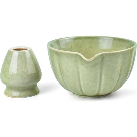 Bol matcha céramique – Bec verseur et support fouet bambou pour thé japonais (1/4)