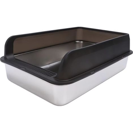 Arenero de acero inoxidable para gatos con protector antisalpicaduras, laterales altos y tapa (negro, 50x35x10 cm) (1/5)