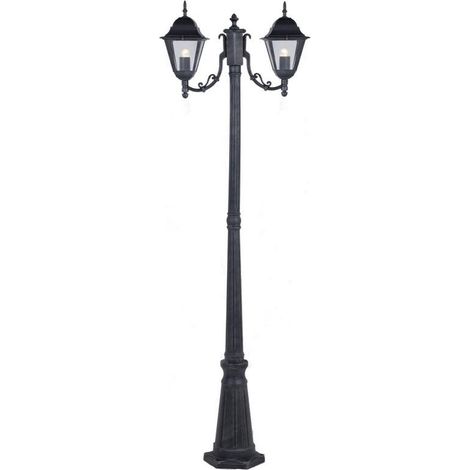 Lampione 2 bracci new york altezza cm.200 alluminio pressofuso verniciato grigio ghisa anticato 60w - Salone