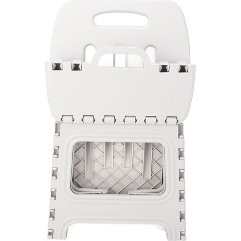 Tabouret pliant PP gris robuste avec poignée, marche antidérapante portable pour camping pêche pique-nique, capacité 136kg (1/5)