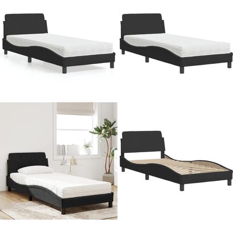 Bett mit Matratze Schwarz 80x200 cm Samt - Samtsofa - Doppelbett - Boxspringbett - Gästebett - Schlafzimmermöbel - Home & Living (1/5)