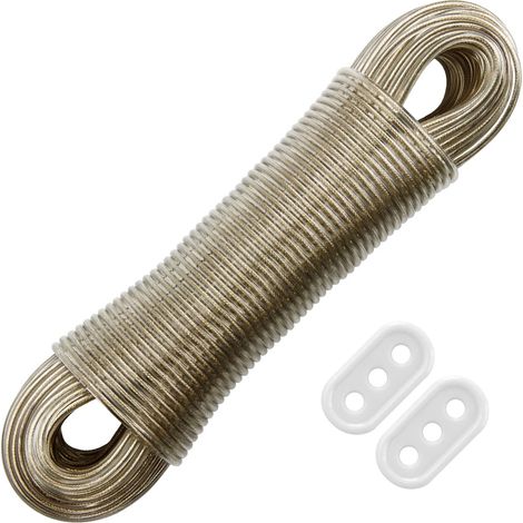 Corde à linge 50 m, peut supporter jusqu'à 230 kg, corde en acier ultra robuste, facile à installer, portable pour l'intérieur et l'extérieur, les voyages (1/5)
