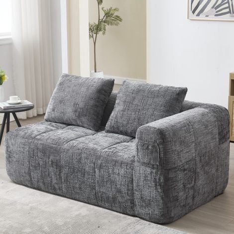 Canapé confortable pour 2 personnes, aucun assemblage requis, canapé moelleux avec coussin, poches latérales pour télécommande et téléphone portable, design soigné et élégant, gris.