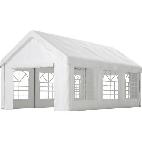 Garaje tipo carpa para vehículos, acceso peatonal, construcción resistente a la intemperie, 3x6 - Blanco - Tejido impermeable de ratán PE-hierro (1/2)