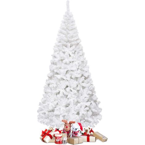 COSTWAY 210cm Künstlicher Weihnachtsbaum, Tannenbaum mit Metallstaender, Christbaum PVC Nadeln, Kunstbaum Weihnachten ideal für Zuhause, Büro,Hotels, Weiss (1/5)