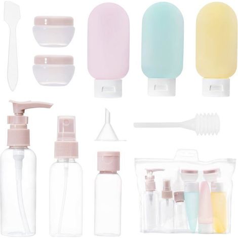 Lot de 11 flacons de voyage (30-80 ml) Contenants transparents pour crème/shampoing Autorisé en avion Remplissage facile (1/5)