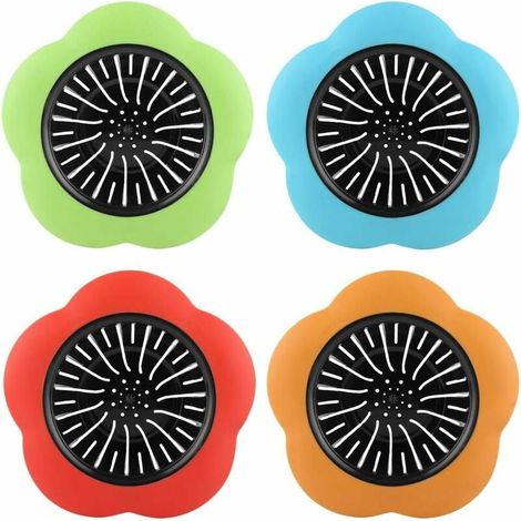 Lot de 4 passoires d'évier en plastique en forme de fleur, avec bouchon et accessoires pour la cuisine et la salle de bain