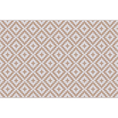 Wendbarer Outdoor-Teppich von Outsunny mit 2 grafischen Mustern, 274 x 182 cm, hochdichtes PP 310 g/m², weiß und beige