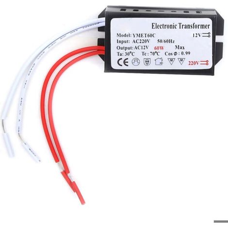 Transformateur électronique 220V à 12V – Puissance 60W – Tension de sortie stable – Installation facile pour lampes halogènes (1/4)