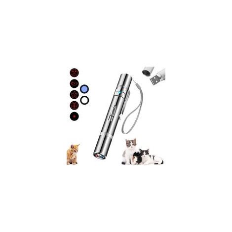 Wiederaufladbarer USB-Laserpointer für Katzen, 5-in-1-Laserpointer mit 5 verschiedenen Leuchtmustern und Trageband, interaktives Indoor-Spielzeug für Katzen und Hunde, Silber. – Crezuo