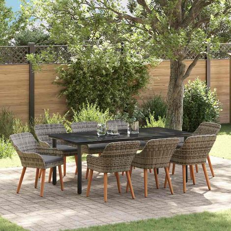 vidaXL Garten Essgruppe mit Kissen 9 pcs Grau Poly-Rattan (1/5)