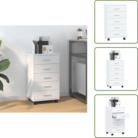 Schubladenschrank mit Rollen Hochglanz-Weiß Holzwerkstoff - Bürostuhl - Schreibtischorganisation - Aufbewahrungsbox - Regalsystem - Home Office (1/5)