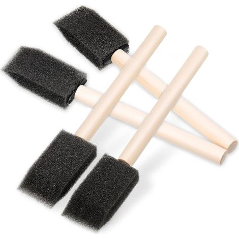 4 pièces mousse brosse petite taille (14.5 2.54cm) Mousse éponge brosse Mousse éponge brosse avec poignée outils en bois noir peinture mousse brosse pour acrylique, art, vernis, artisan (1/5)