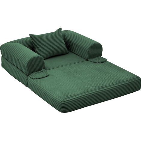 GagaFauteuil-lit 1 place convertible, tissu côtelé vert (1/5)