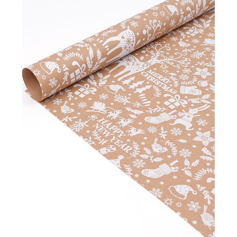Papier cadeau de Noël (0,43 x 10 m), rouleau de papier cadeau grand format, papier kraft vintage.