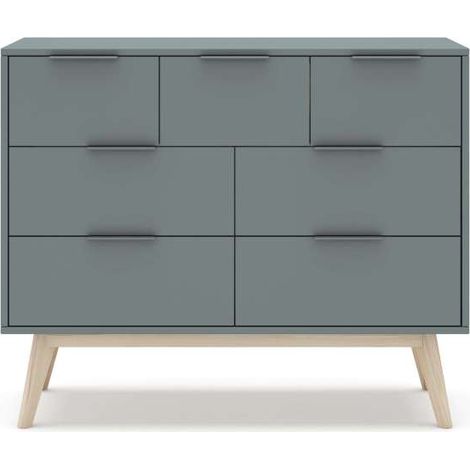 Cómoda para dormitorio modelo Nicolás 4 + 3 cajones acabado verde kaki/cera blanca, 120cm(ancho) 83cm(alto) 40cm (fondo). (1/4)
