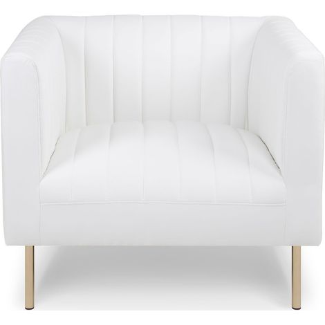 Fauteuil Sacramento en Simili Cuir Blanc – Dossier à Coutures Verticales – Design Moderne Confortable – L84 x P76 x H72 cm (1/5)