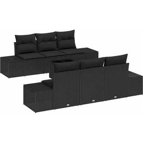 Sofa Set with Cushion 7 pcs Black Poly Rattan vidaXL
