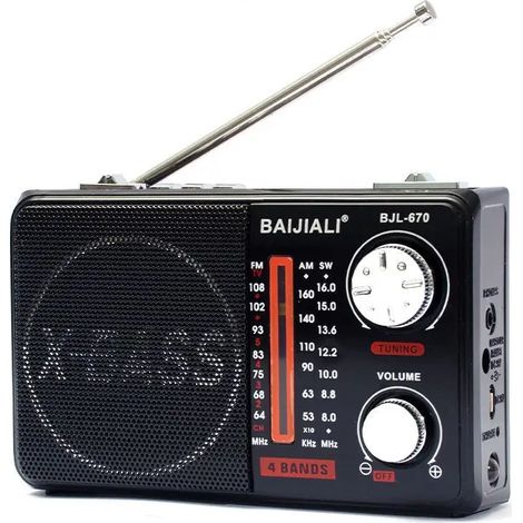 Mini radio FM/AM/SW (noire) avec lampe torche LED, haut-parleur Bluetooth, lecteur MP3, compatible carte TF et clé USB. (1/5)