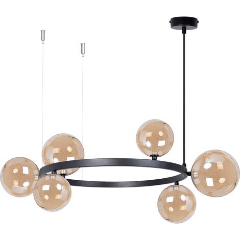 Lampadario Bolero nero anello 6 sfere ambra G9 Sigma