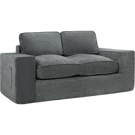 Canapé 2 Places Tissu Chenille, Sofa de Salon 156 cm, Siège et Accoudoirs Épais Capitonnés, 2 Coussins, Gris (1/5)