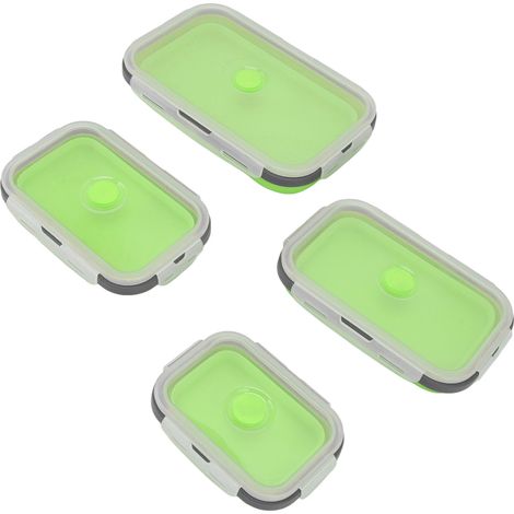 4-teiliges Silikon-Vorratsdosen-Set, tragbar, faltbar, ideal für Küche und Freizeit, grün (1/5)