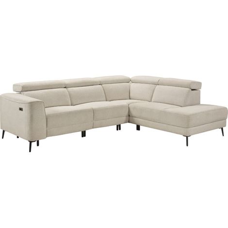 Canapé d'angle droit avec 2 places relax électrique tissu beige - BAMAKO