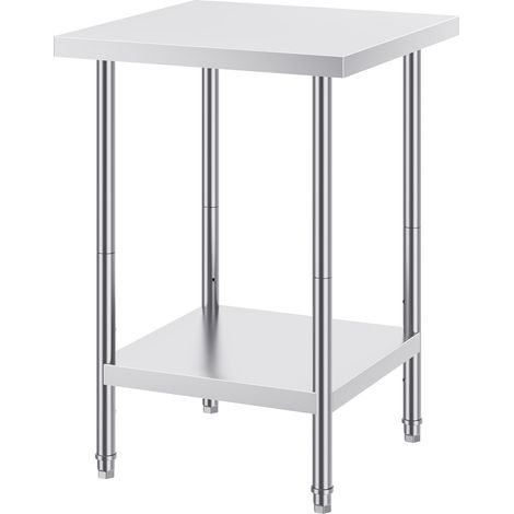 Mophorn-Zubereitungstisch aus Edelstahl, 61 x 61 x 86 cm, 318 kg Tragkraft, robuster Metall-Arbeitstisch mit 3 einstellbaren Höhenstufen, gewerbliche Arbeitsstation für Küche, Garage, Restaurant,