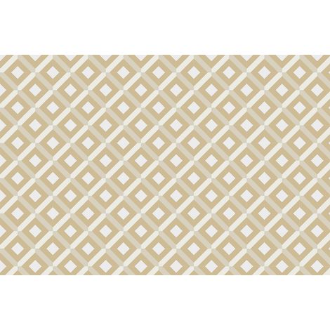 Papier peint panoramique géométrique blanc & doré | Tapisserie panoramique carreaux pour chambre | Papier peint panoramique graphique moderne salon - 267 x 400 cm (4 pièces) (1/4)
