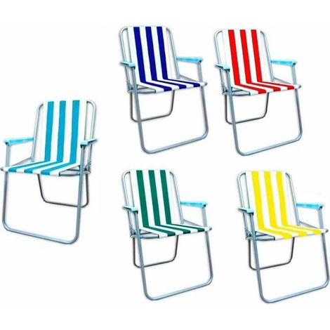 TRADE SHOP - Sedia Giardino Relax Bassa Pieghevole In Ferro Tessuto Oxford Decoro Righe 5 Colori 285005 -