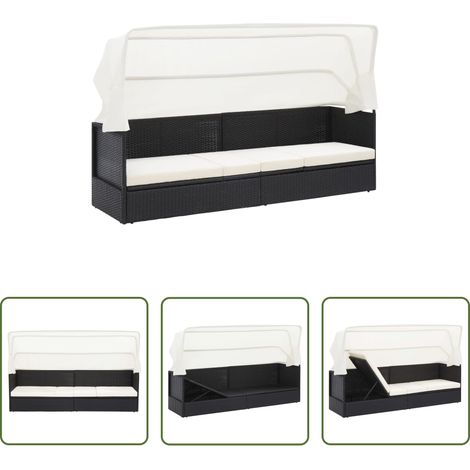 Sonnendach - Gartensofa mit Sonnendach Schwarz Poly Rattan (1/5)