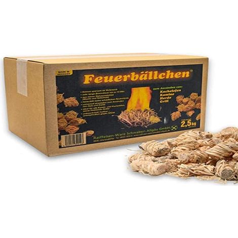 Feuerbällchen - L'original – pour Allumer des poêles en faïence, cheminée, cuisinière, Barbecue, feu de Camp – Fabriqué en Produits naturels purs – Résistant à l'humidité – Boîte de 2,5 kg (1/5)