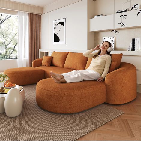 U-förmiges Ecksofa 266 x 168 x 85 cm aus orangefarbenem Chenillestoff – MEUBLIV (1/5)