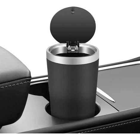 Cubo de basura para coche - 800 ml - Papelera lavable - Portavasos - Cenicero portátil de acero inoxidable - Sin humo - Con tapa para abrir los residuos del coche (1/5)