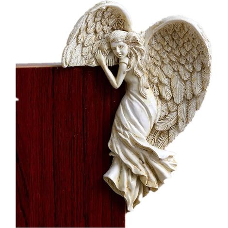 Ailes d'ange Ornement de Cadre de Porte Vintage Shabby Décor Interieur Noël Mariages Maison Jardin Statue de Murale Ivoire Sculpture à Angle Droit Objet de Décoration en Résine Artisanat (1/5)