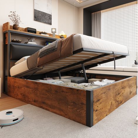 letto contenitore 140x200 con USB retro nero OKMYHOME (1/5)