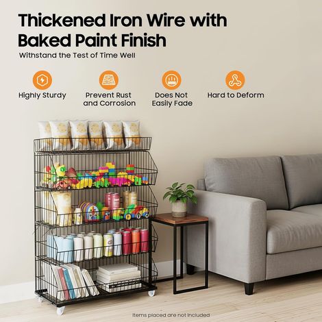 5 Tier Retail Storage Rack, Rolling Cart, Chip Snack Rack Display Stand, Candy Display Rack, Large Metal Snack Shelf, Retail Display Organizer Shelves with 4 Wheels for Stores Home Kitchen Office 9043 (1/5)