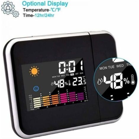Réveil à projection, calendrier à écran couleur, station météo personnelle pour chambre à coucher, projecteur à intensit Étiquette (1/5)