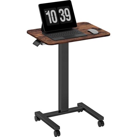 Bureau assis-debout. table pour ordinateur portable. hauteur réglable. 4 roulettes. 65 cm x 48 cm x 108 cm. marron et noir (1/5)