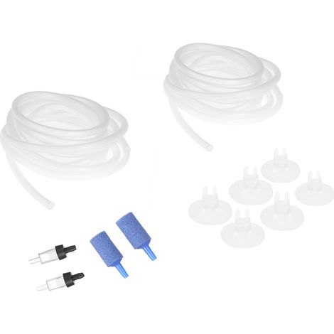 Tuyau d'Oxygène Transparent 2.5m avec 2 Vannes Anti-retour, 6 Ventouses et 2 Têtes en Sable pour Pompe à Air - AUTRES