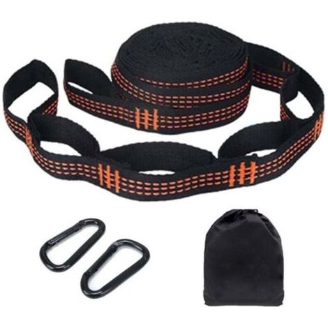 Lot de 2 sangles de hamac, 2,8 m x 2,5 cm, fixation avec 2 mousquetons, accessoires de suspension pour balançoire de camping, charge maximale : 200 kg, hamac de camping ou siège suspendu