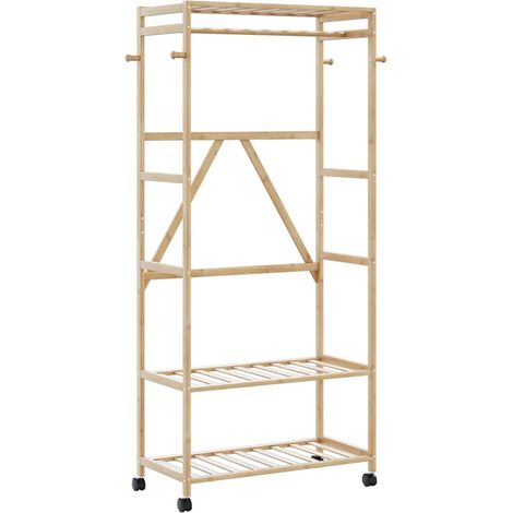 Kleiderständer mit Ablagen und Rollen 90x40x179,5 cm Bambus