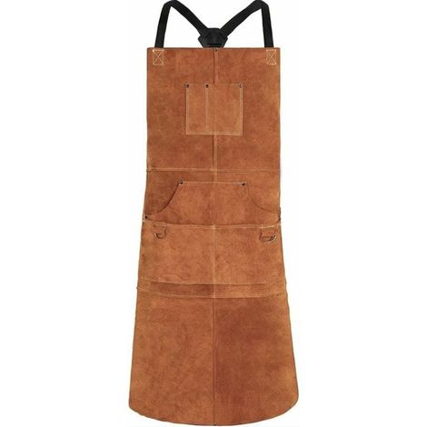 Arbeitsschürze aus Rindsleder mit 6 Taschen, 61 x 91 cm, multifunktional, mit verstellbaren Riemen von M bis XXL für Damen und Herren (braun)