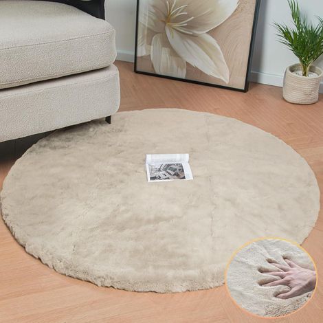 Teppich Kunstfell Bettvorleger Wohnzimmer 120 cm Rund Beige (1/5)
