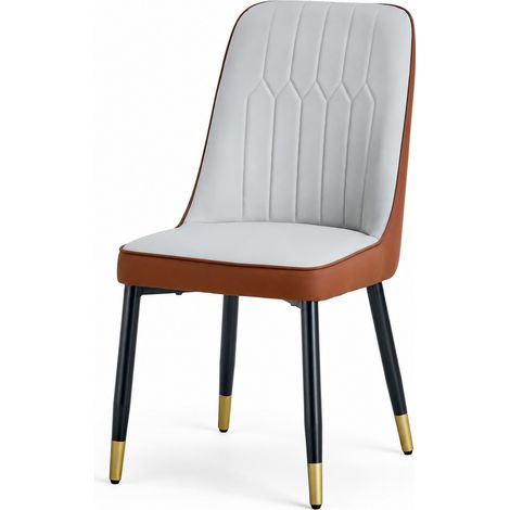 Set di 2 sedie da pranzo moderne in PU bicolore grigio chiaro e marrone con gambe nere (1/5)