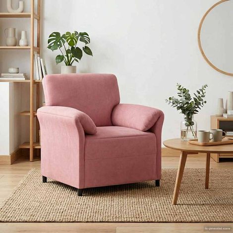 Canapé 1 place en velours rose, cadre métal, pieds noirs, 88 x 83 x 95 cm - PANGIVO (1/5)
