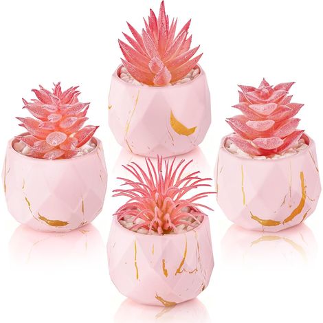 Lot de 4 petites plantes succulentes artificielles roses pour salle de bain, meuble-lavabo, bureau, accessoires de bureau, cadeaux de mariage pour femme (1/5)